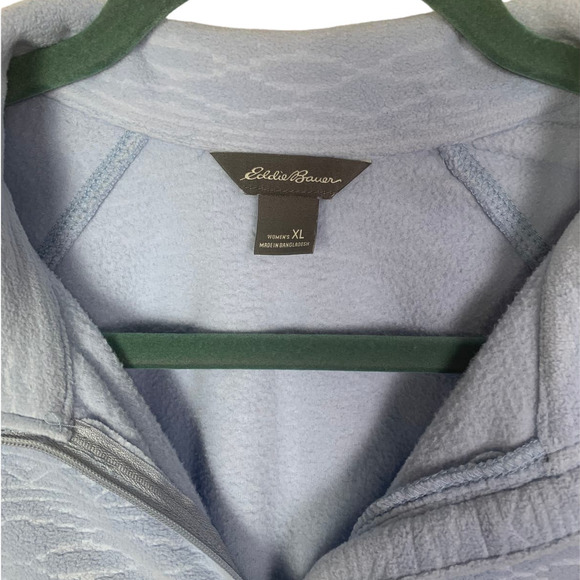 Eddie Bauer Sky Blue Fleece Pullover Half Zip Mock w Geometric pattern, Size XL - Picture 3 of 4